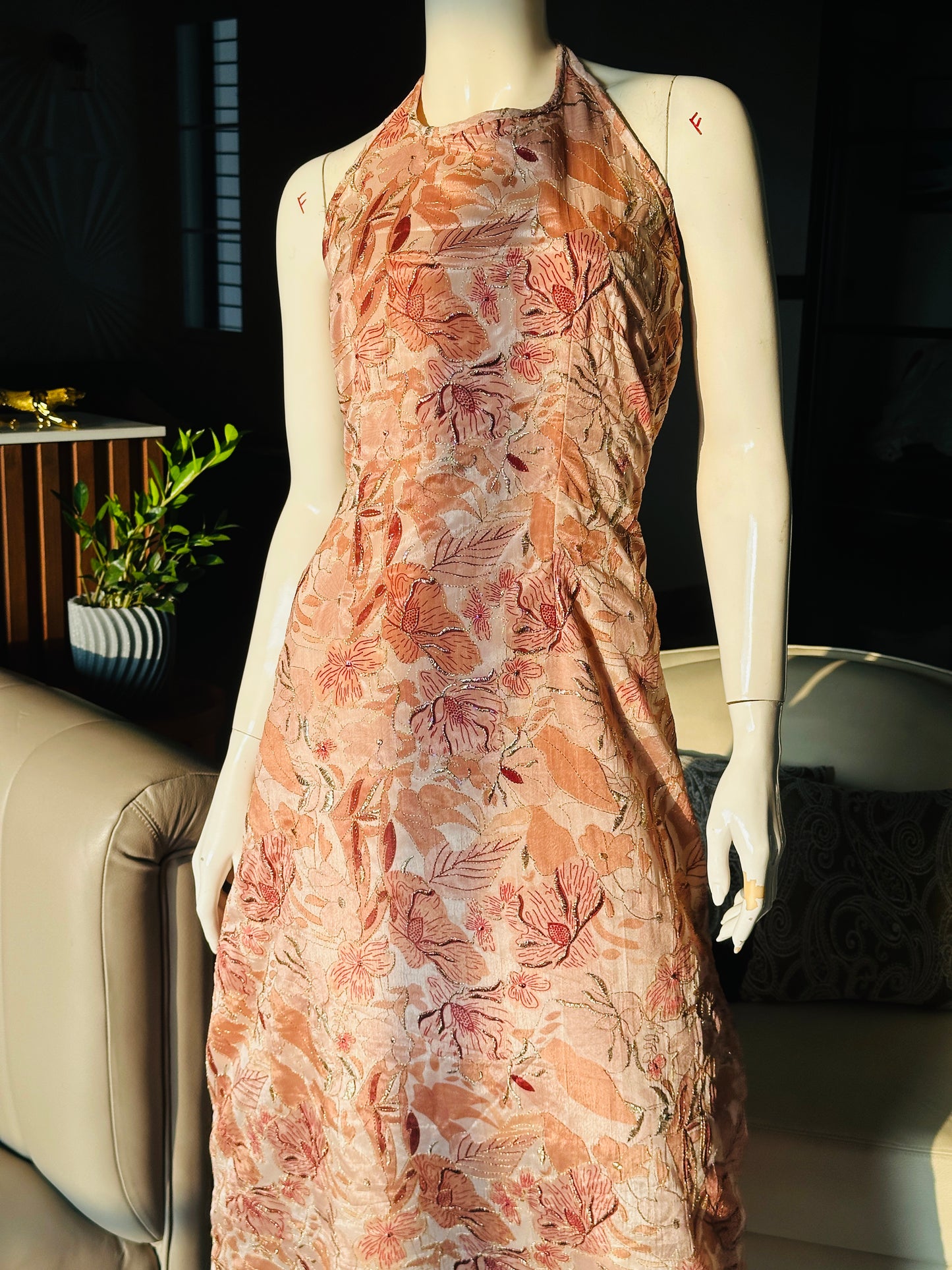 Cream Sparkle Halter Dress