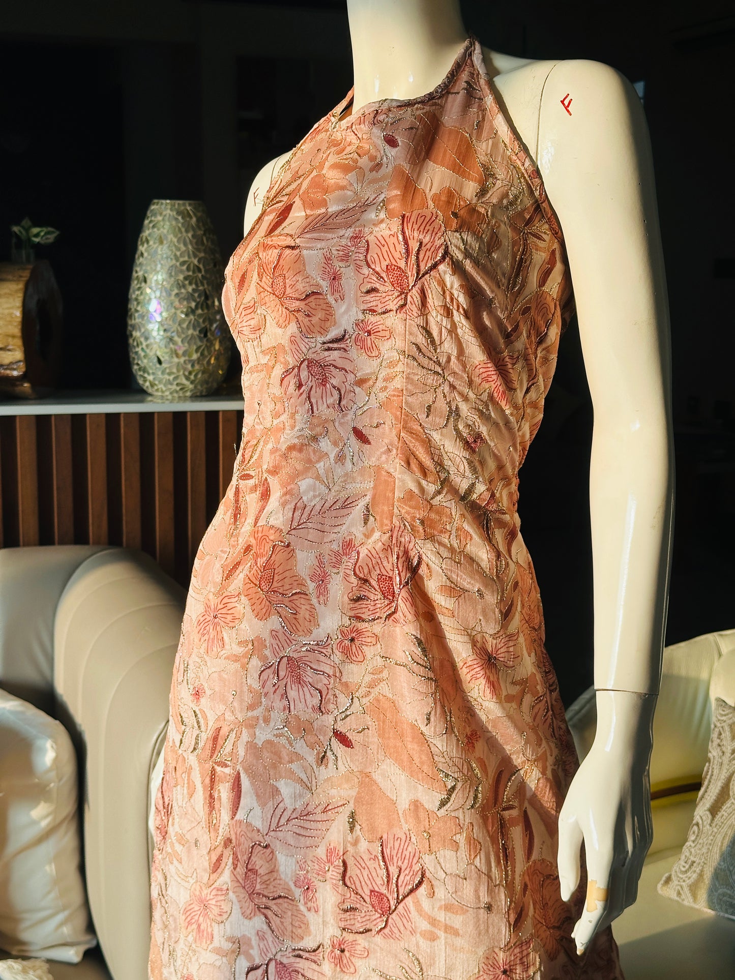 Cream Sparkle Halter Dress