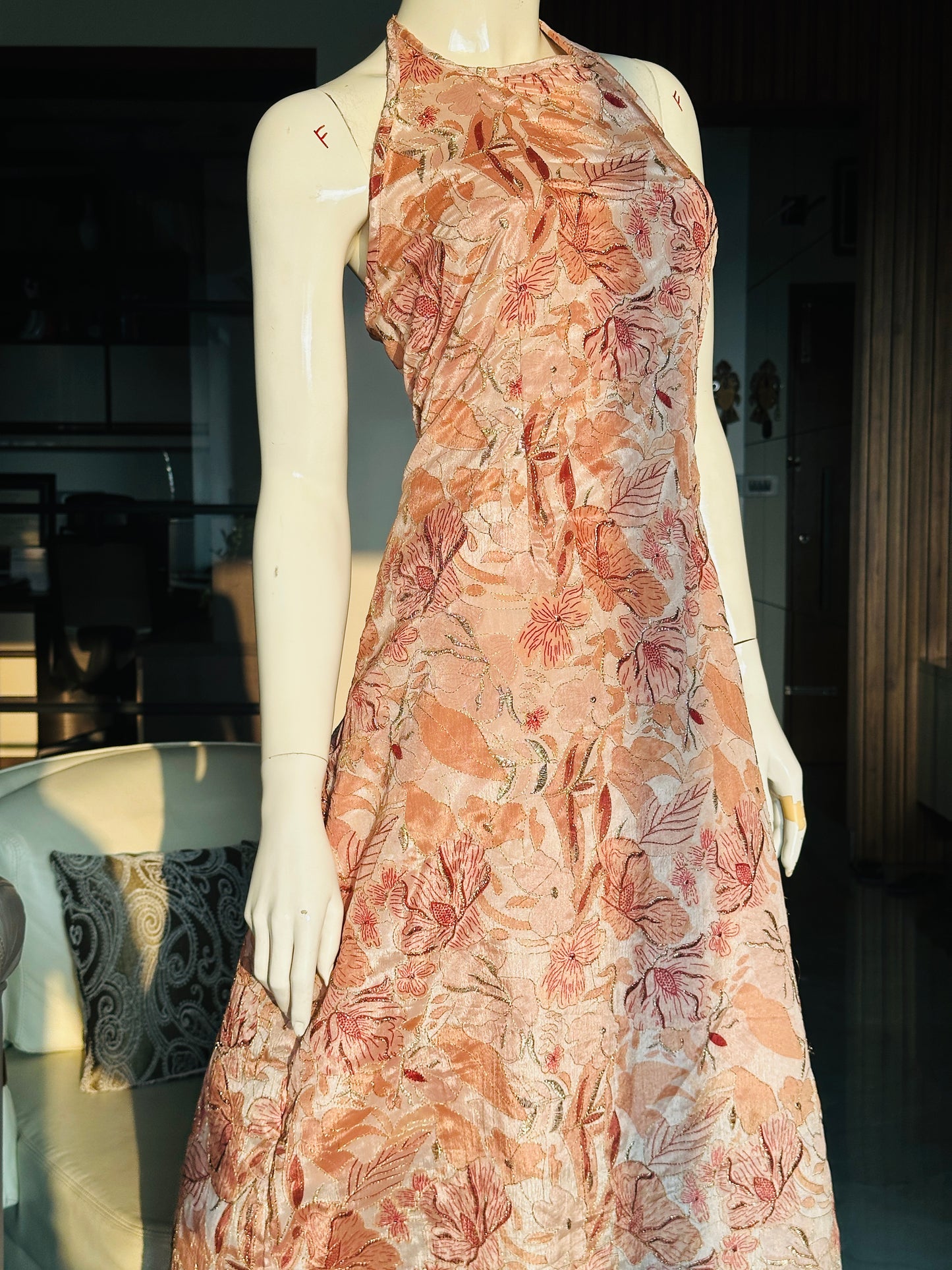 Cream Sparkle Halter Dress