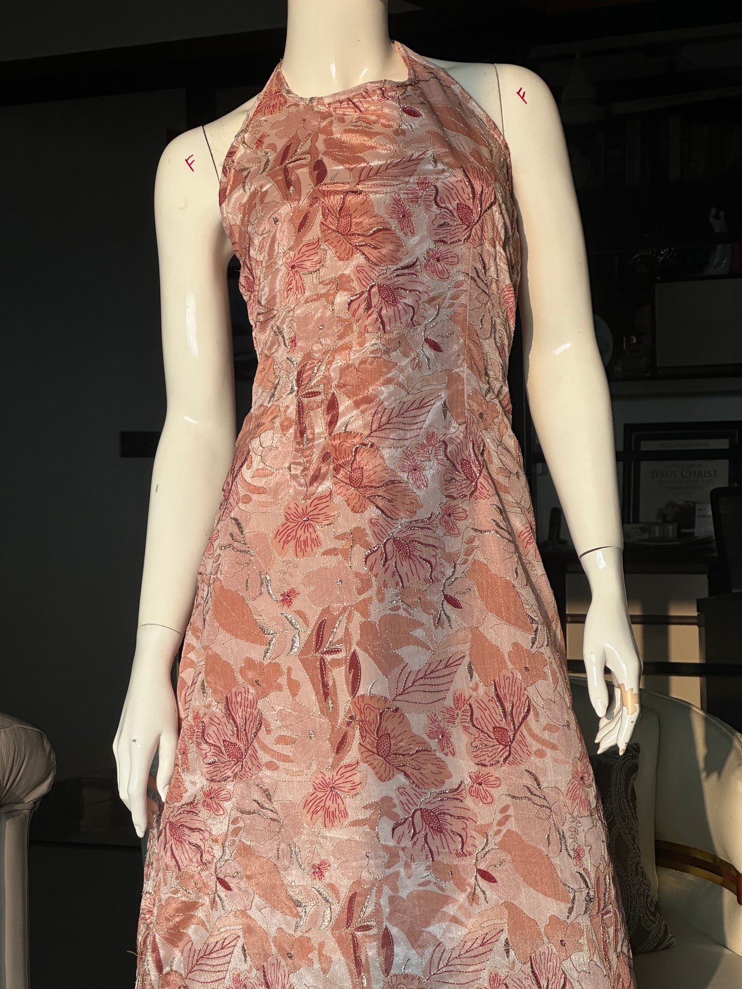 Cream Sparkle Halter Dress