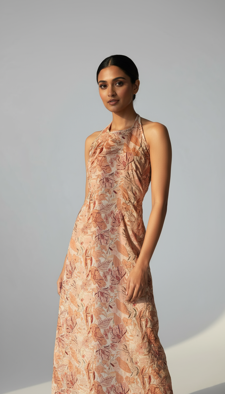 Cream Sparkle Halter Dress