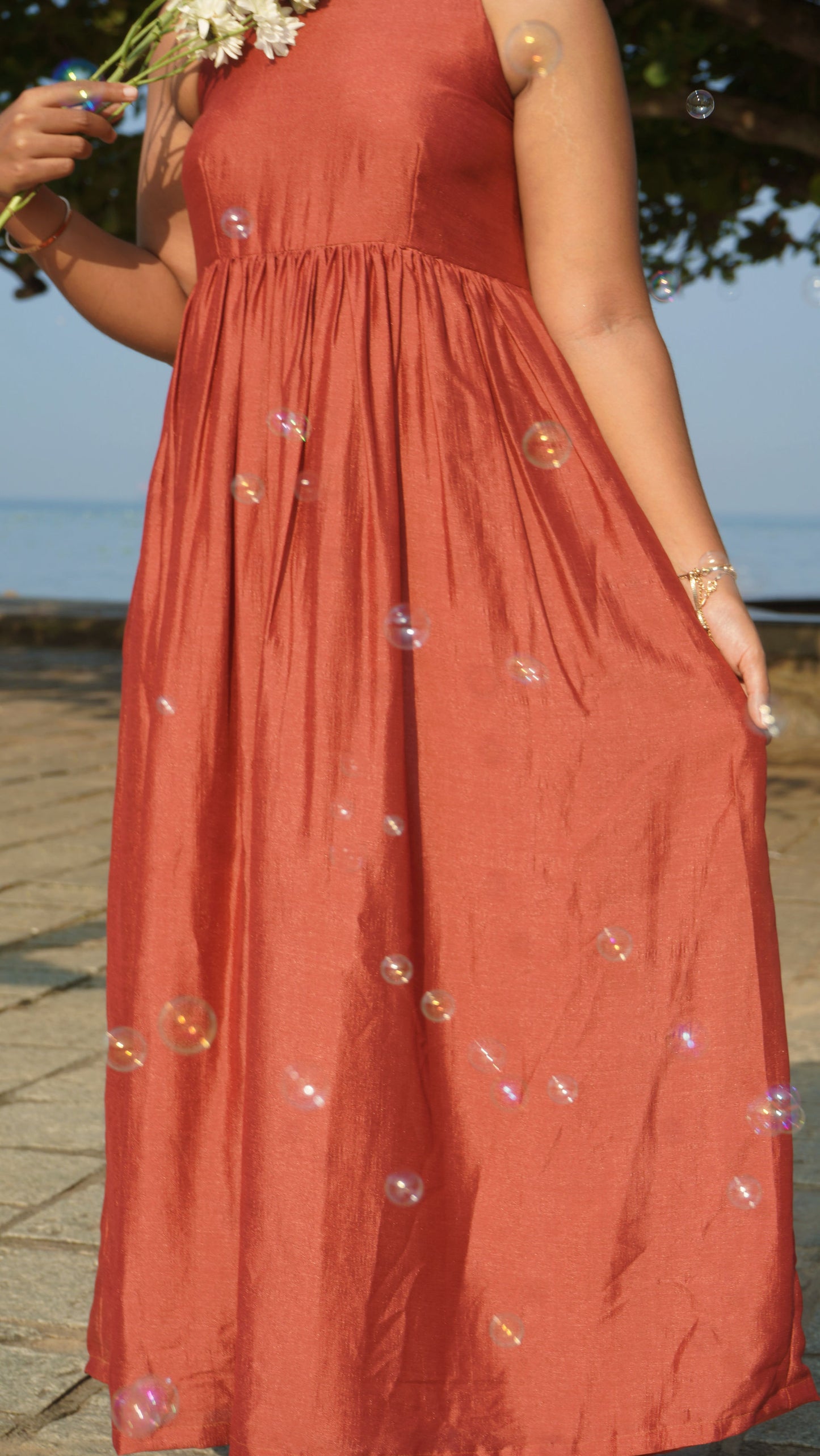 Coral Sunset Halter Dress