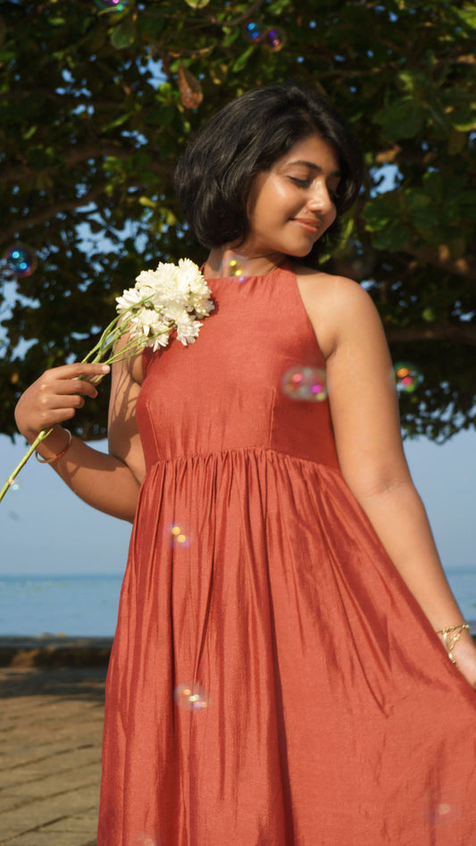 Coral Sunset Halter Dress