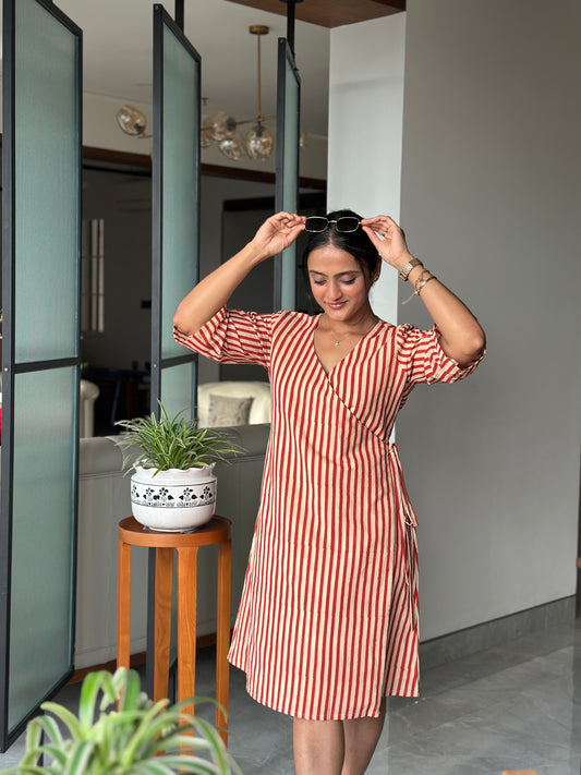 Coral Tide Wrap Dress