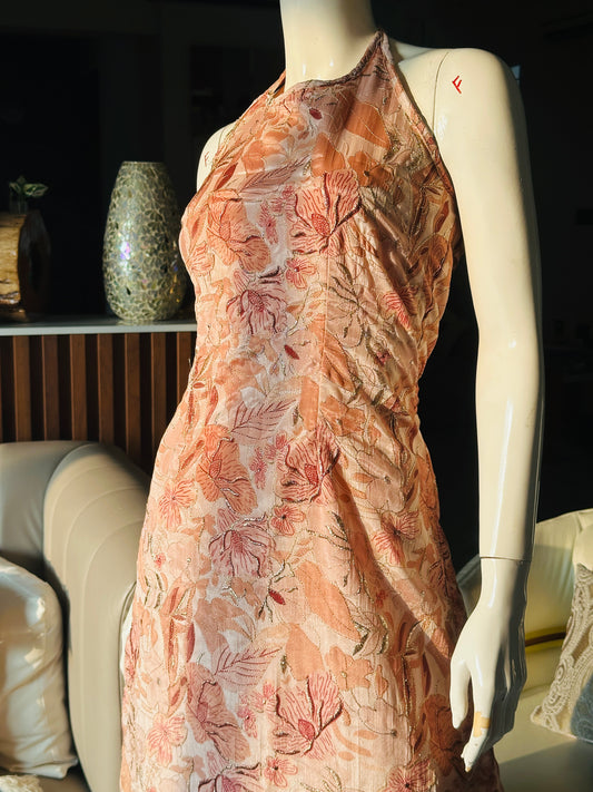 Cream Sparkle Halter Dress
