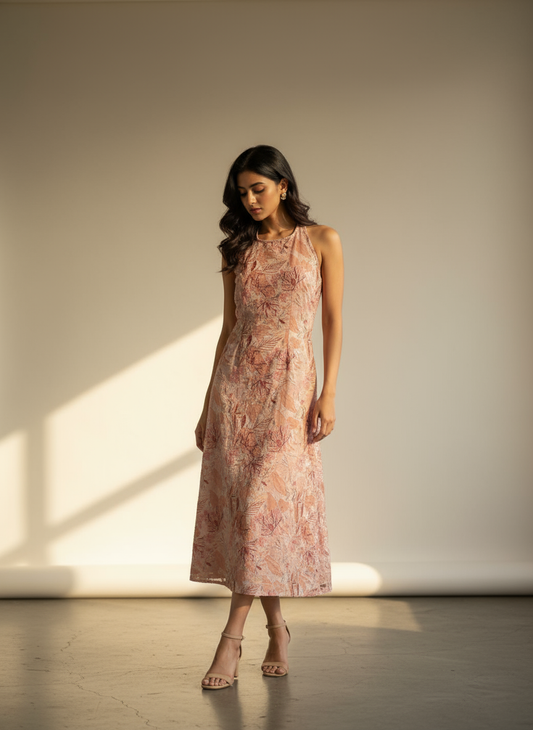 Cream Sparkle Halter Dress