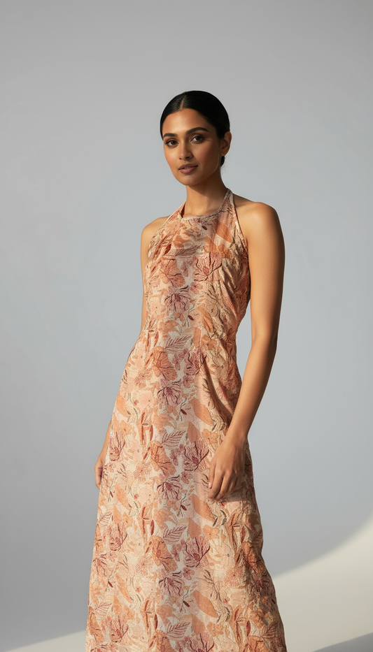 Cream Sparkle Halter Dress